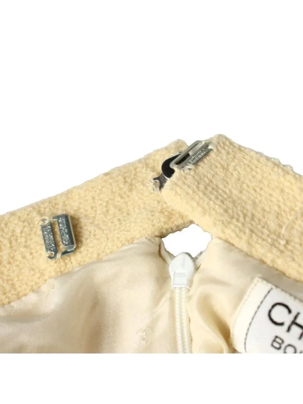 Chanel Pencil Skirt Knee Wool Cream Beige 40